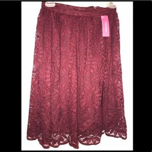 Burgundy knee length full skirt